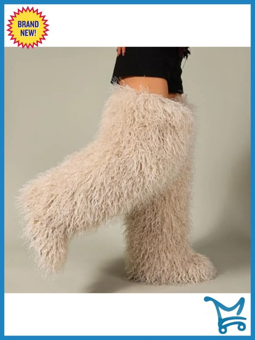 Faux Fur Over-the-Knee Boots Fluffy Shaggy Long Winter Boots
